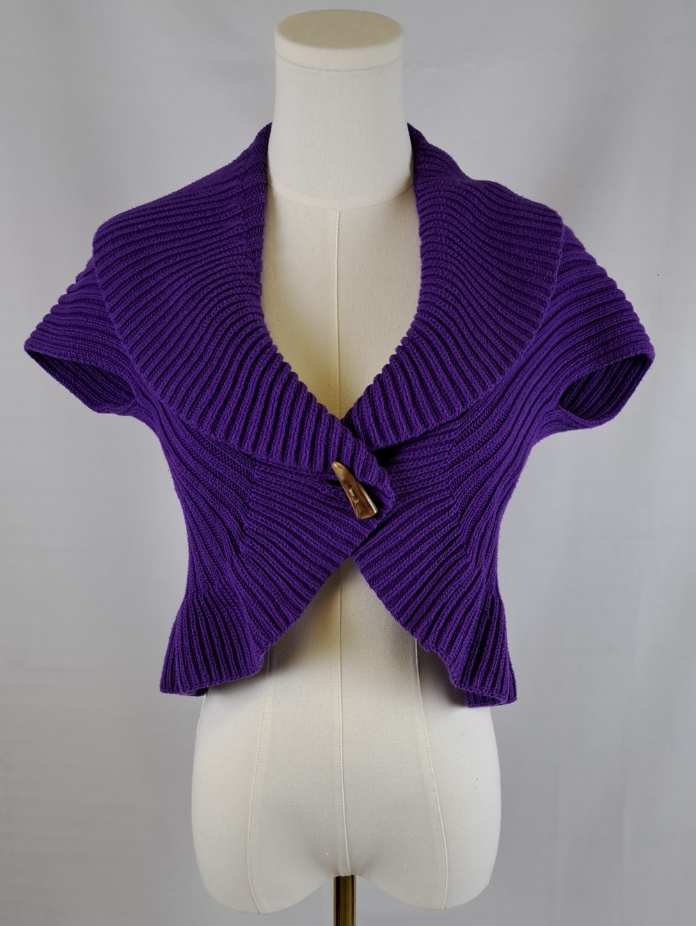 American Living Ralph Lauren Purple Ribbed Knit Short Sleeve Shawl Shrug Y2K M